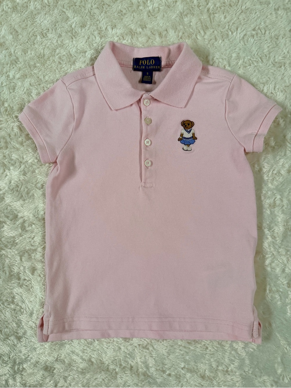 Polo by Ralph Lauren Light Pink Girls' Polo Bear Patch Polo Shirt